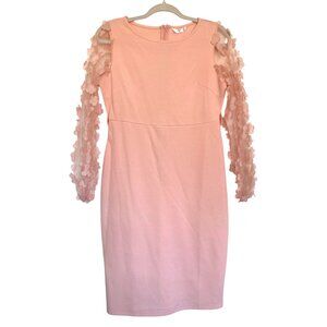 Womens Light Pink Dress with Sheer Floral Sleeves